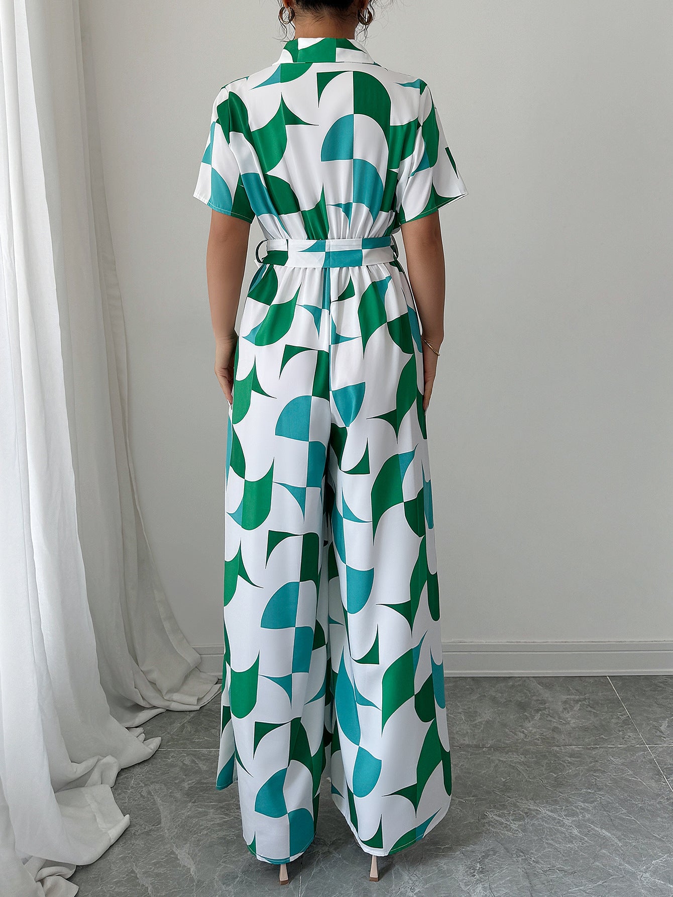 Women Elegant printed short-sleeved wide-leg jumpsuit 6