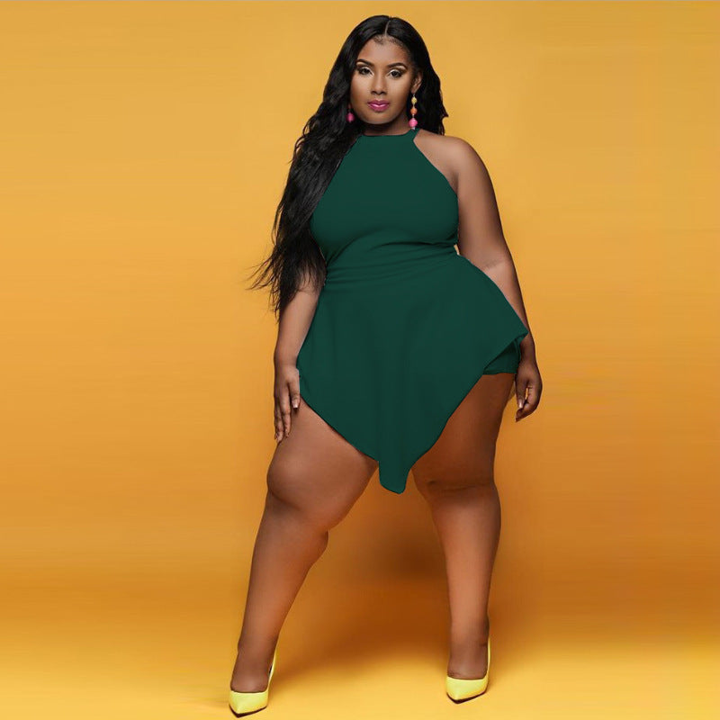 Spring Sexy Slim Plus Size Irregular Solid Color Sleeveless Fake Two-Piece Jumpsuit 12