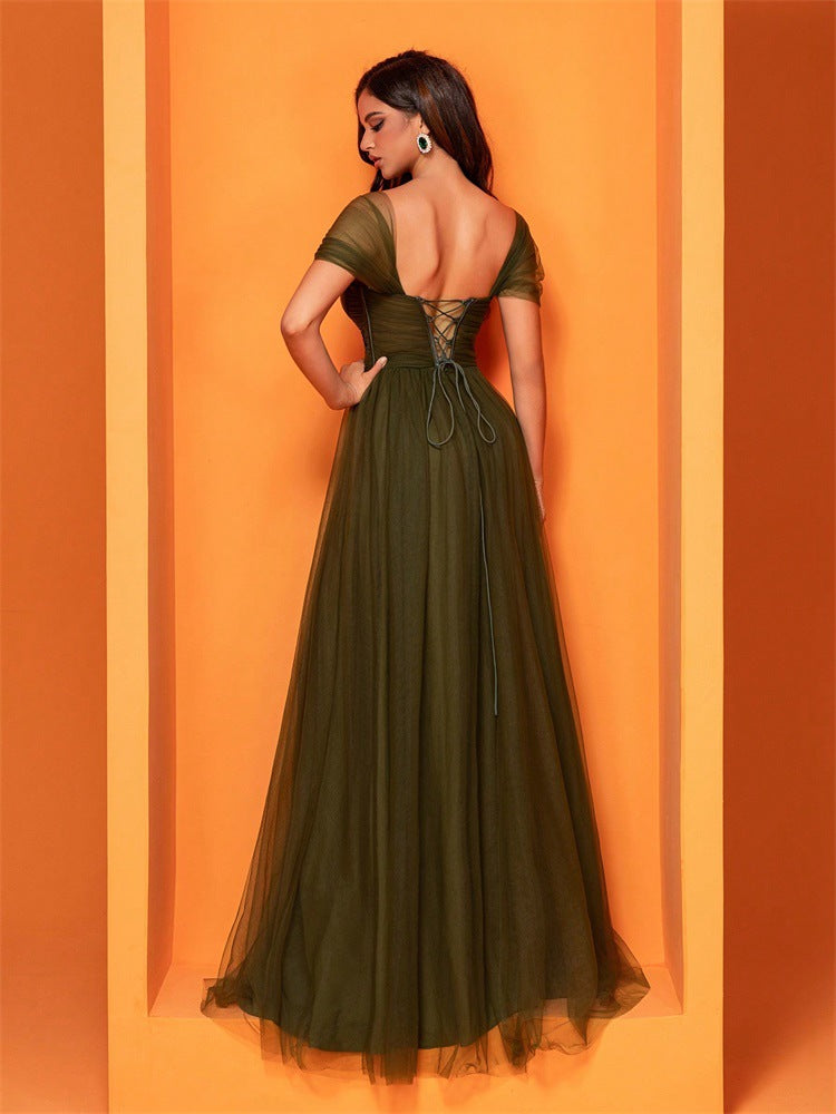 Women Chiffon green slit fishtail bridesmaid Formal Party Evening Dress 4