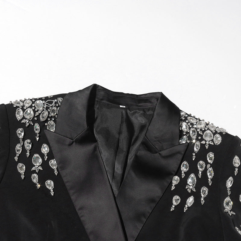 Women V-neck Beaded Diamond Blazer 9