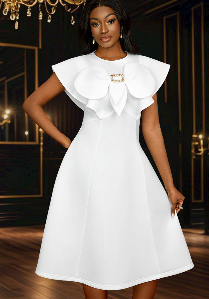 Women Summer Round Neck Bow Cape Sleeve Dress