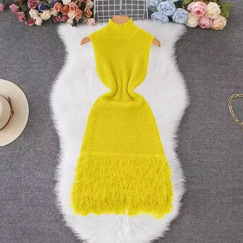 Women Summer Sexy Sleeveless Tassel Hollow Elegant Patchwork Dress 7