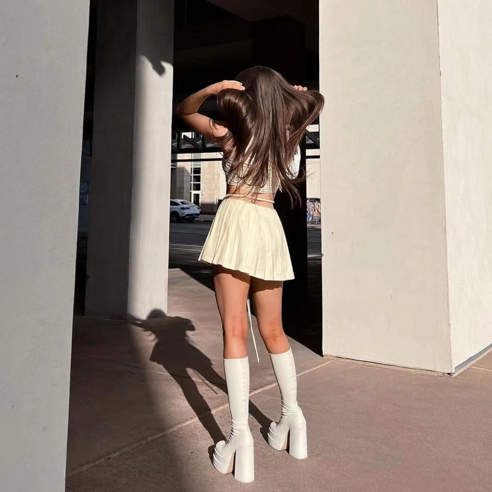 Summer Women's Zipper High Waist A-Line Pleated Skirt 7