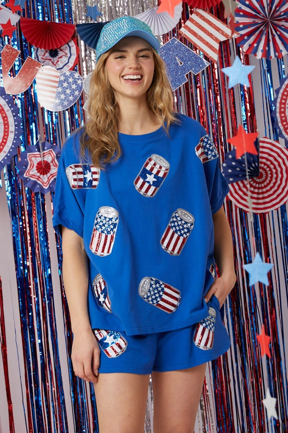 Summer Women's Sequined Short-Sleeved Tops Shorts Two-Piece Sets 15