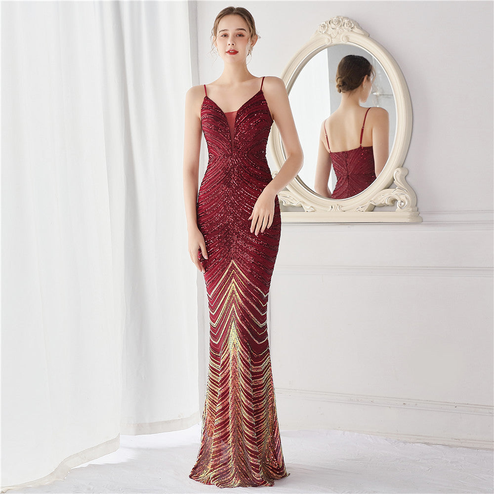 Elegant Shining Sequin v Neck Strapless Slim Formal Cocktail Party Gown 5