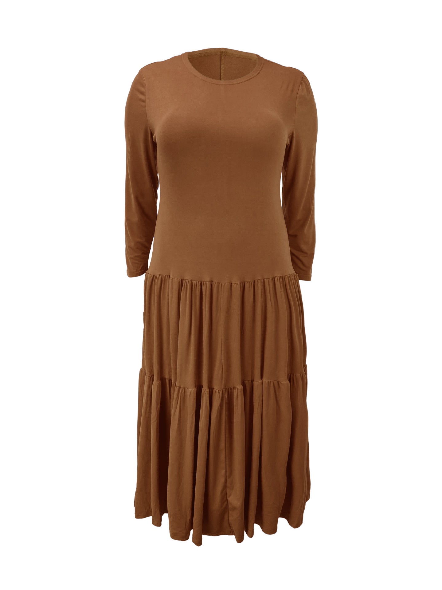 Plus Size Women Round Neck Solid Pleated Dress 26