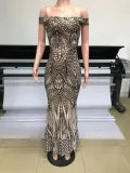 Women Off Shoulder Sequin Backless Maxi Dress 8