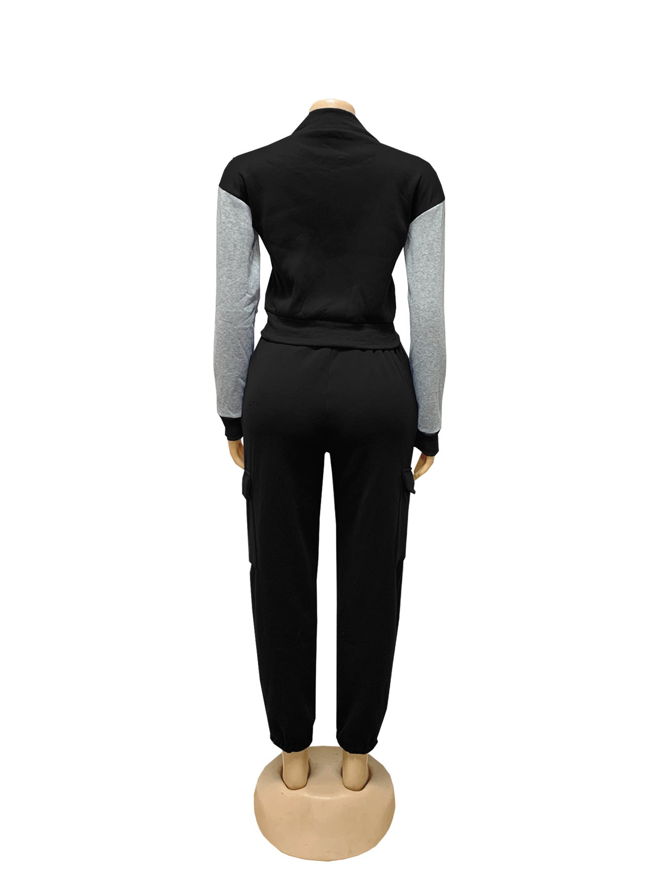 Women Casual Letter Printed Contrast Color Long Sleeve Zipper Top and Pants Two Piece Set 15