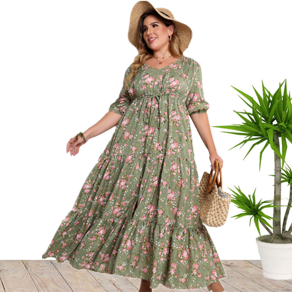 Plus Size Women'S Summer Bohemian Print Loose Casual Maxi Dress 6