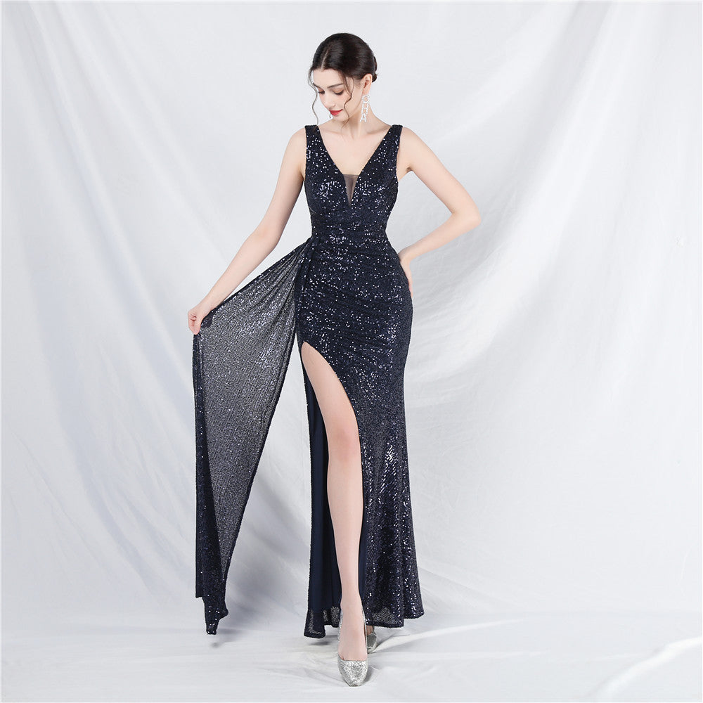 Women sequined ribbon evening dress 13