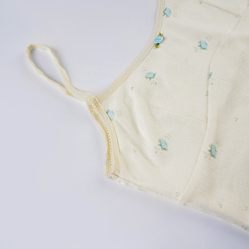 Women Floral Contrast Comfortable Crop Suspender Top and Shorts Two-piece Set 18