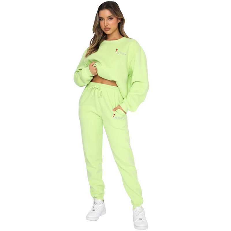 Women Autumn/Winter Printed Round Neck Long-Sleeved Top and Pants Two-Piece Set 18