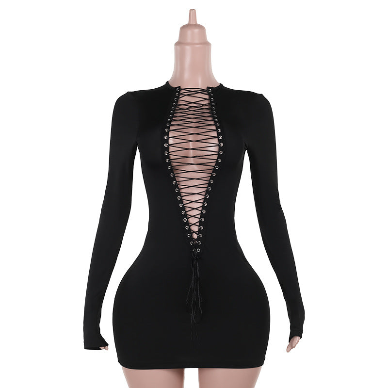 Autumn Long Sleeve Lace-Up Sexy Bodycon Dress 5