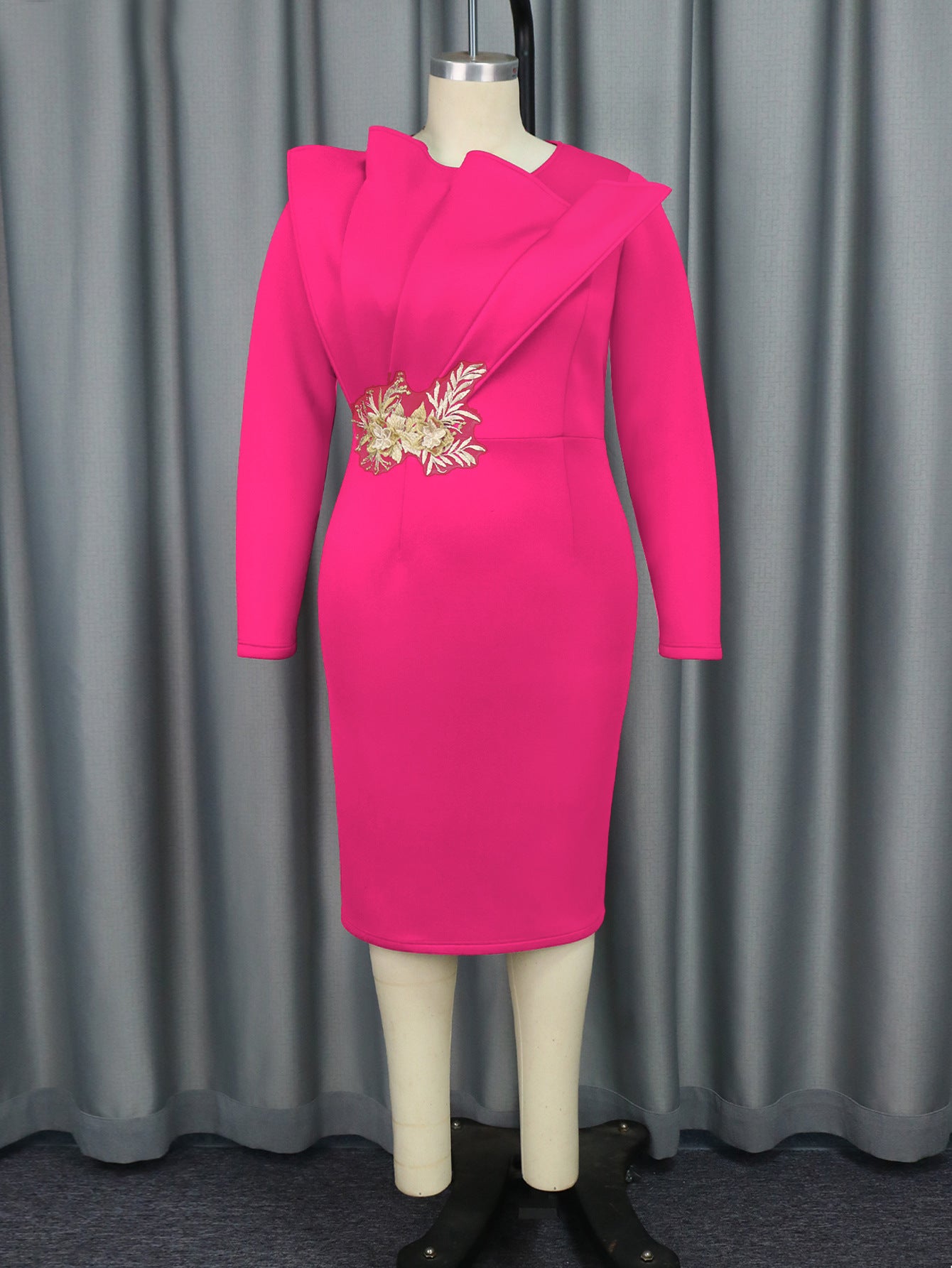 Fashion Embroidered Long Sleeve Evening Dress Plus Size High Waist Formal Party Dress 10