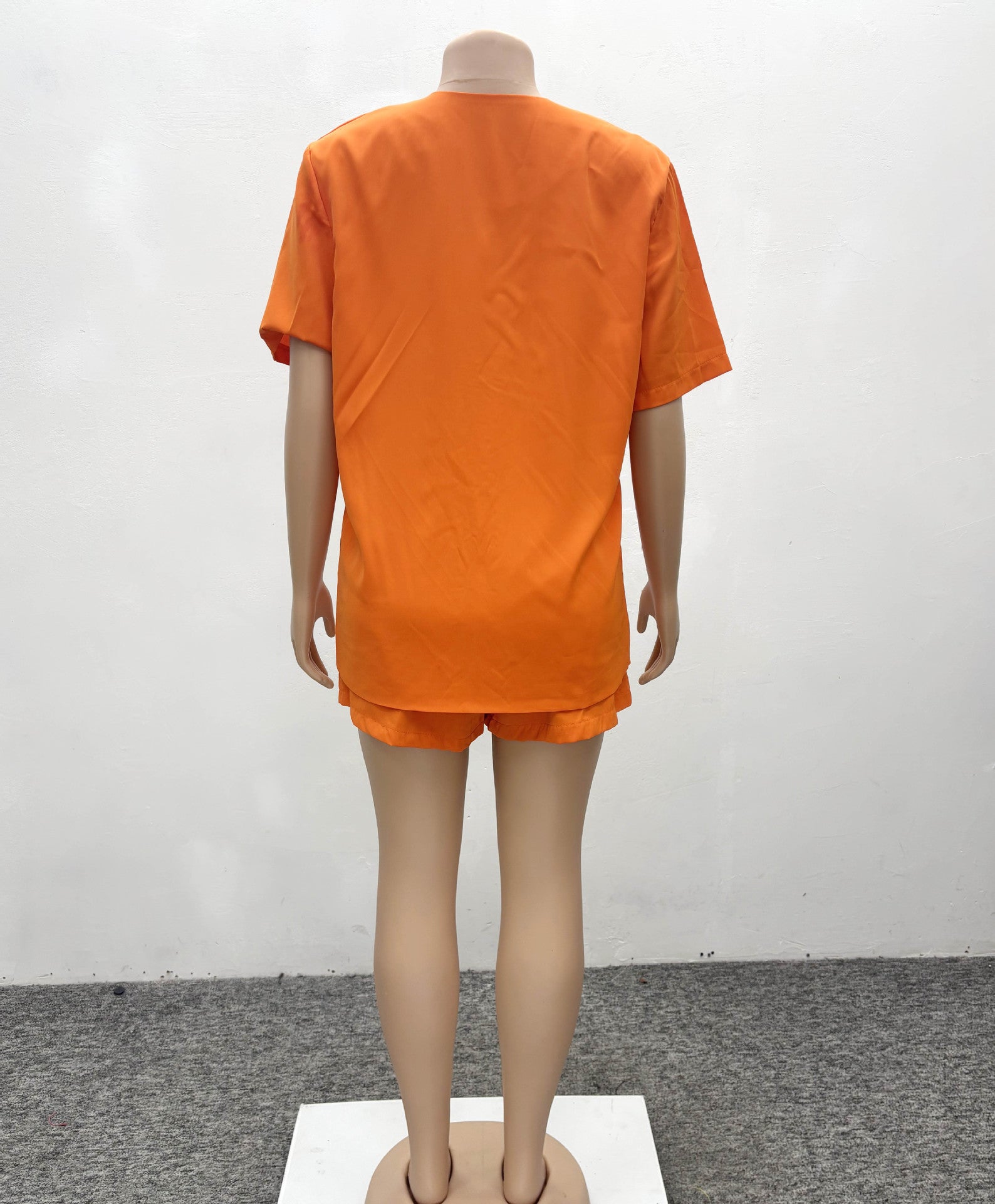 African Fashion Solid Color Short-Sleeved Top High Waist Shorts Women Two-Piece Set 9