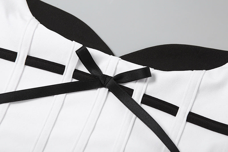 Women jacquard Lace-Up herringbone Strapless Top and Bodycon skirt two-piece set 14