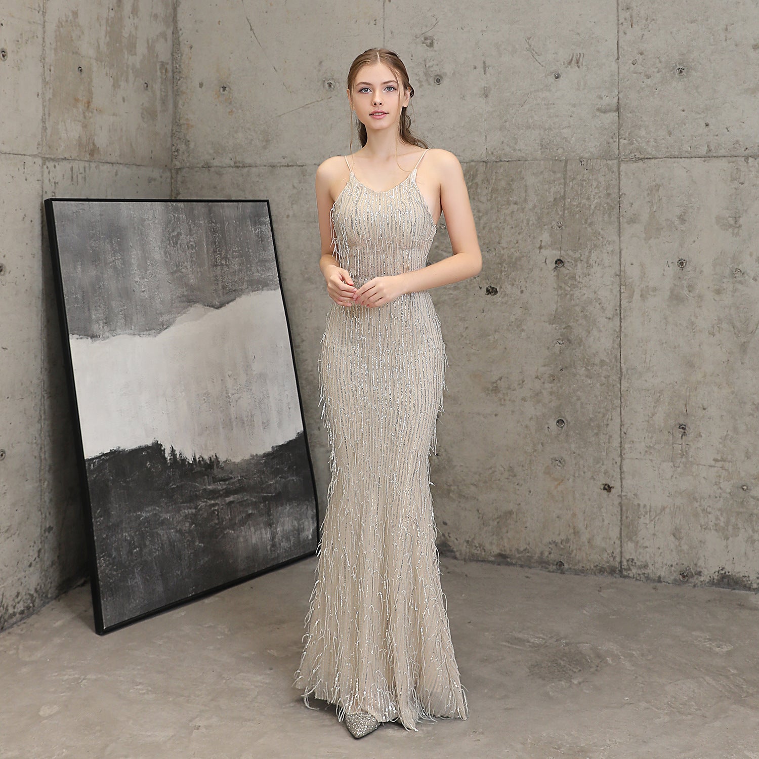 Women Formal Party Elegant Mermaid Evening Dress with Fringed Sequins 19