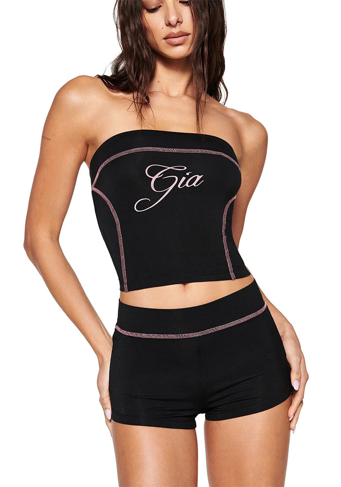 Sexy Sports Printed Strapless Top Shorts Set