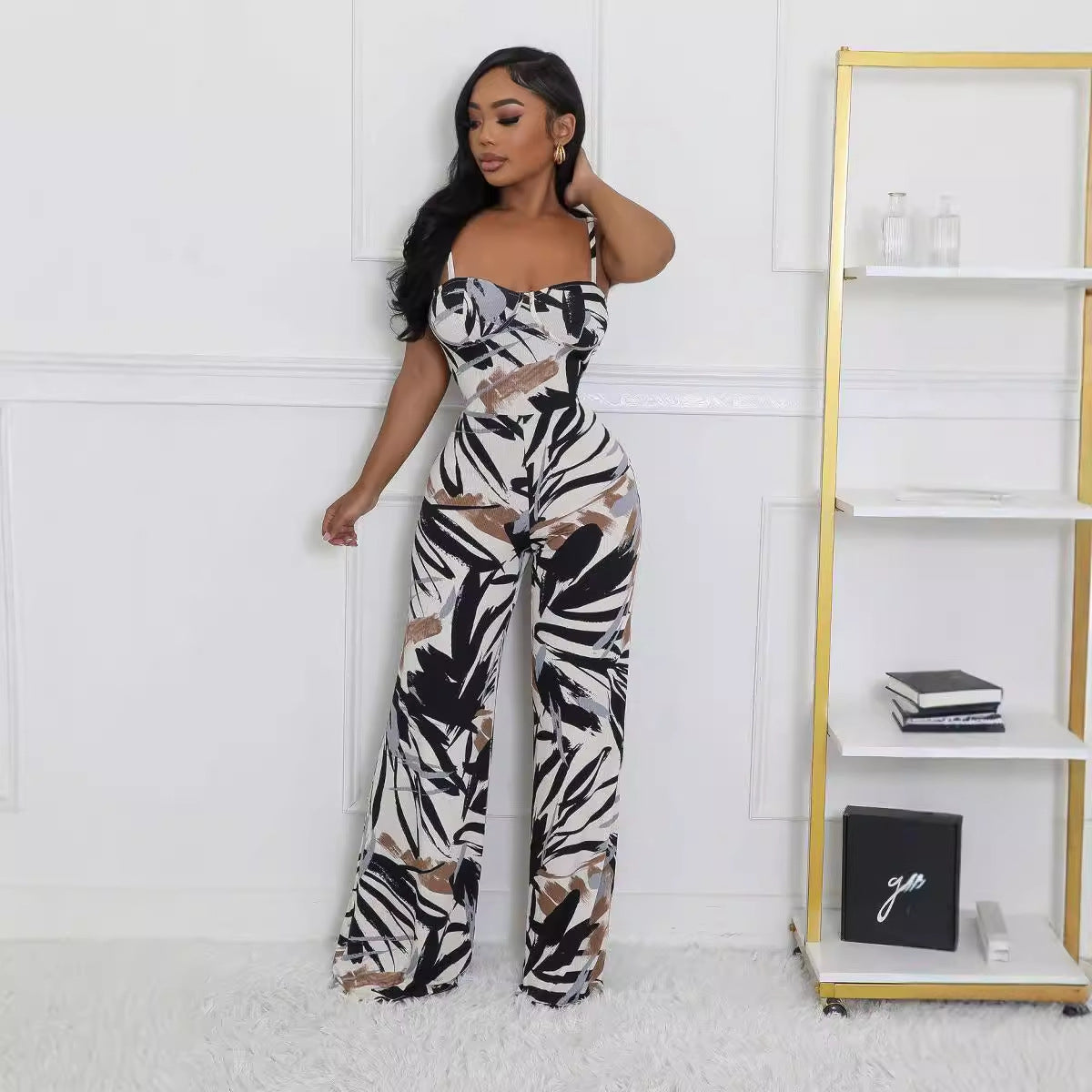 Sexy Printed Strap Wide-Leg Jumpsuit 4