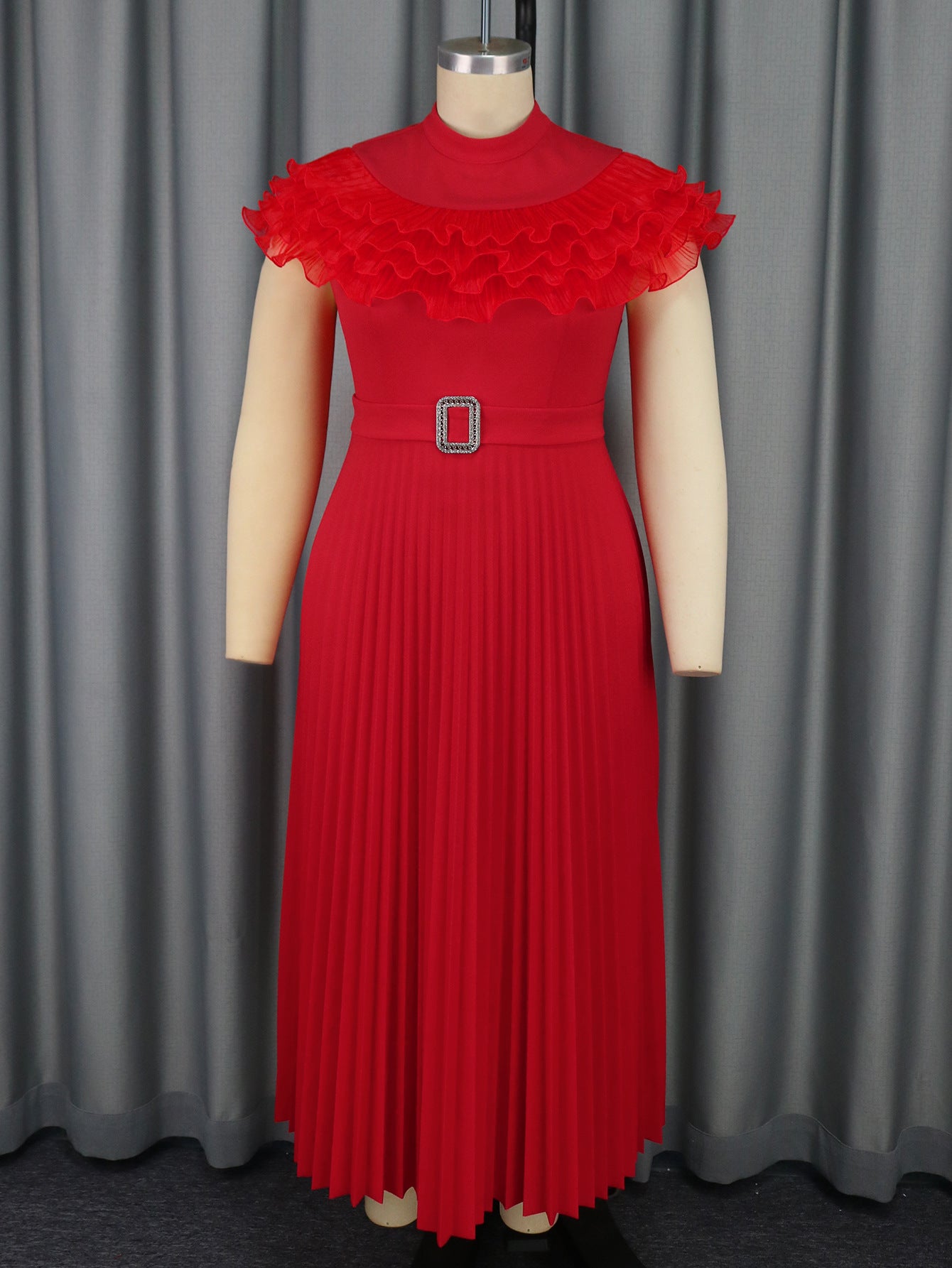 Women Mesh Patchwork Ruffle Edge Pleated Formal Party Dress 6