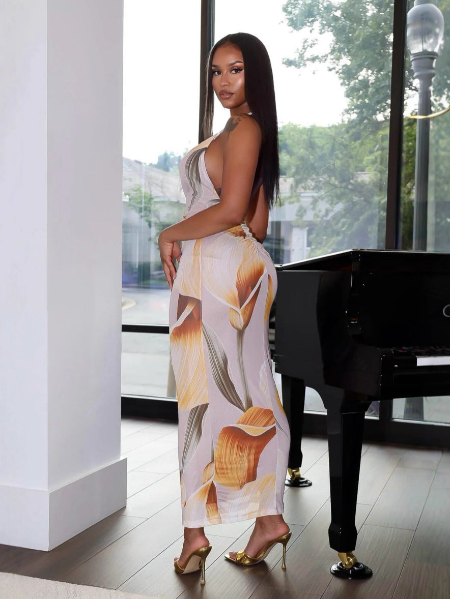 Women's Summer Fashion Print Chic Halter Neck Dress 4