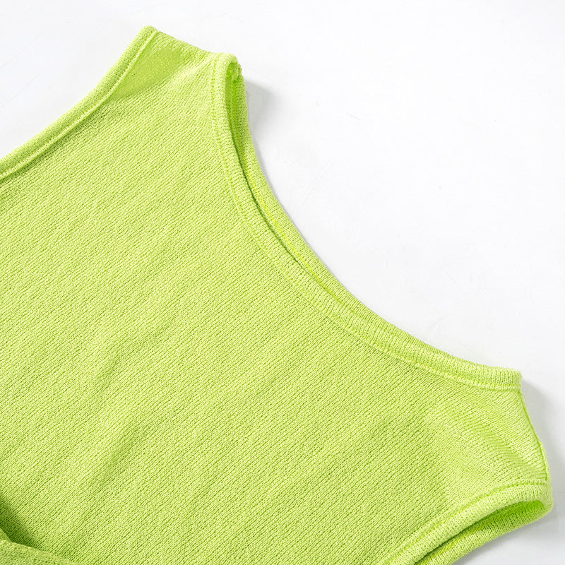 Women Summer Casual Solid Knot Sleeveless Tank Top And Bodycon Skirt Two-piece Set 10