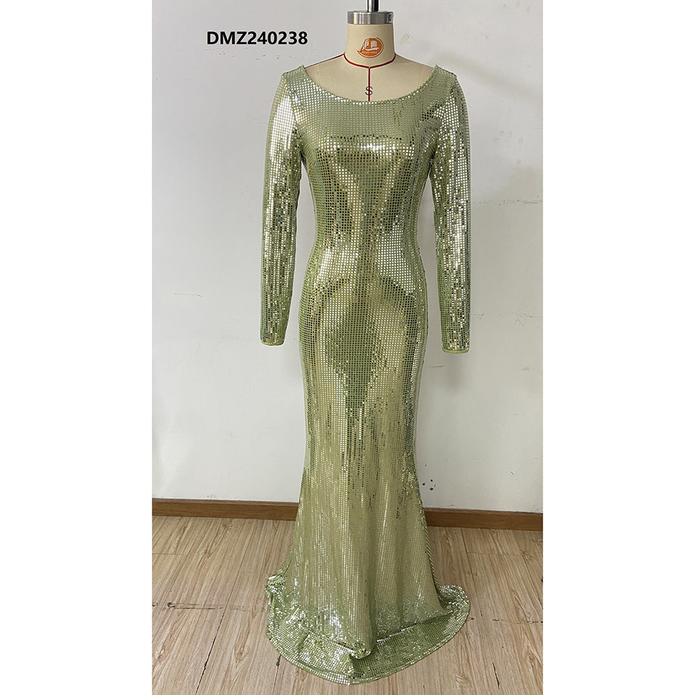Autumn Winter Sexy Fashion Slim Long Sleeve Formal Party Sequin Evening Dress 8