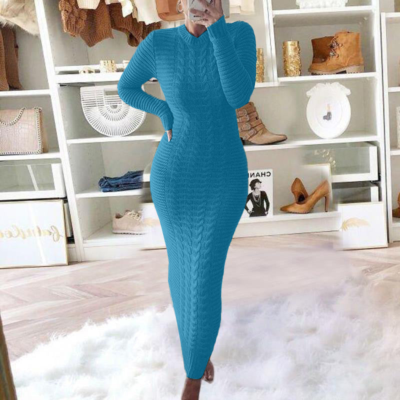 Autumn And Winter Women's Fashionable Long-Sleeved Knitted Sweater Dress 33