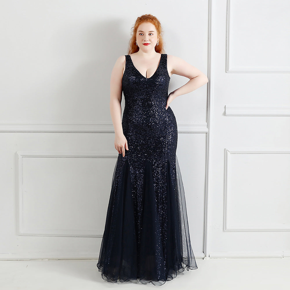 Elegant U-Neck Sleeveless Sequin Plus Size Beauty Long Formal Party Evening Dress 6