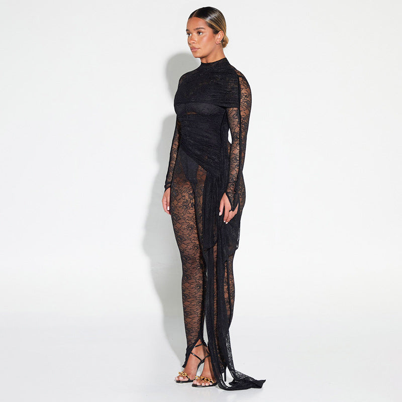Fashionable women's autumn sexy mesh Jumpsuit 4