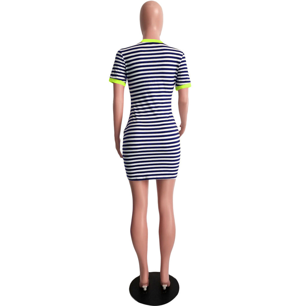 Summer Striped Print Pocket Dress 24