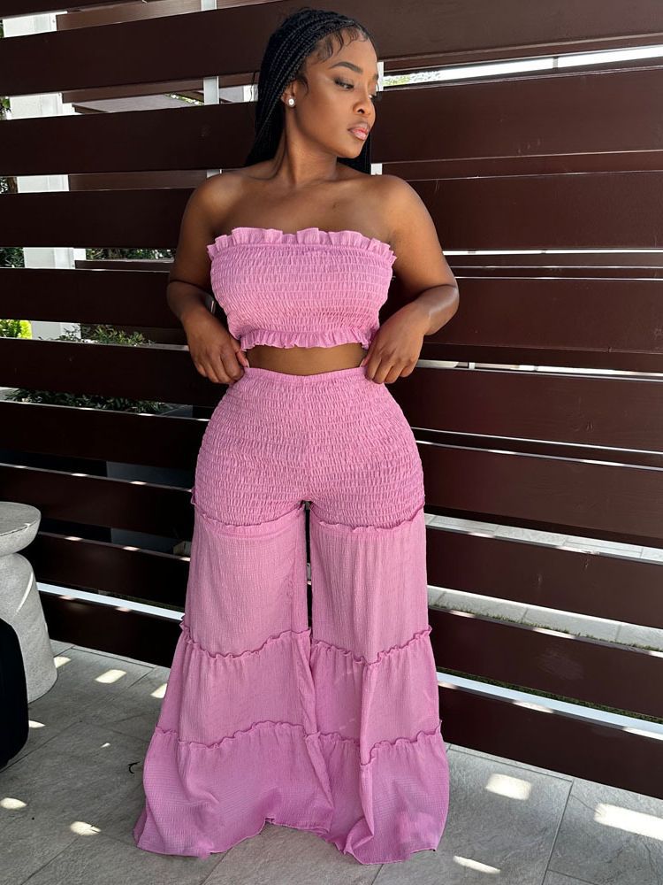 Ruffle Strapless Sexy Two-Piece Pants Set 4