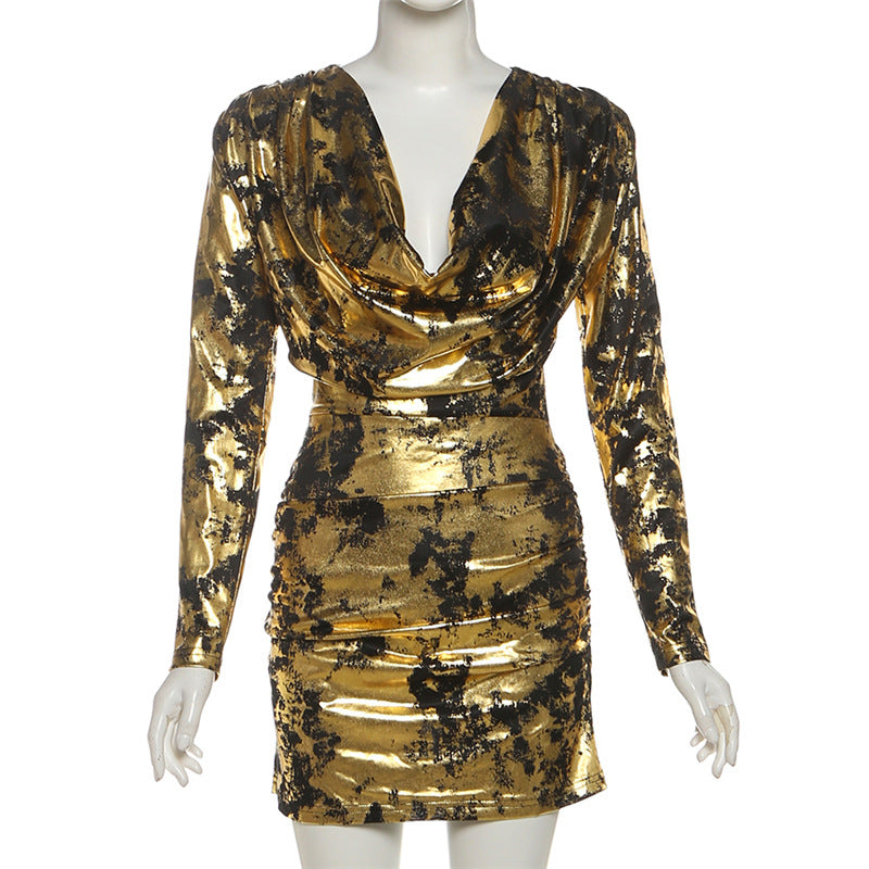 Women autumn flared neck bodycon dress 5