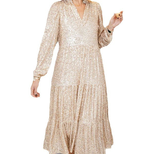 Women Sequin Long Sleeve V-Neck Formal Party Dress 6