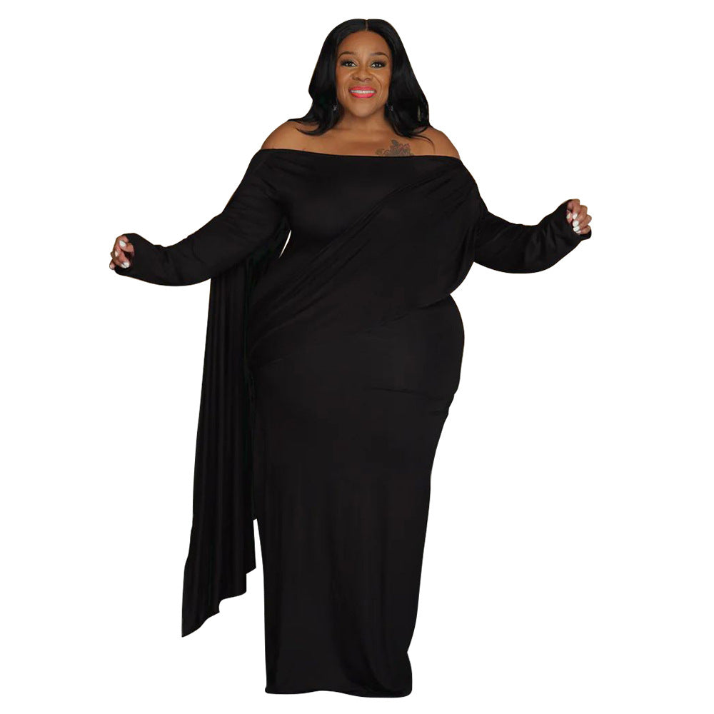 Plus Size Women Off Shoulder Long Sleeve Gathered Dress 6