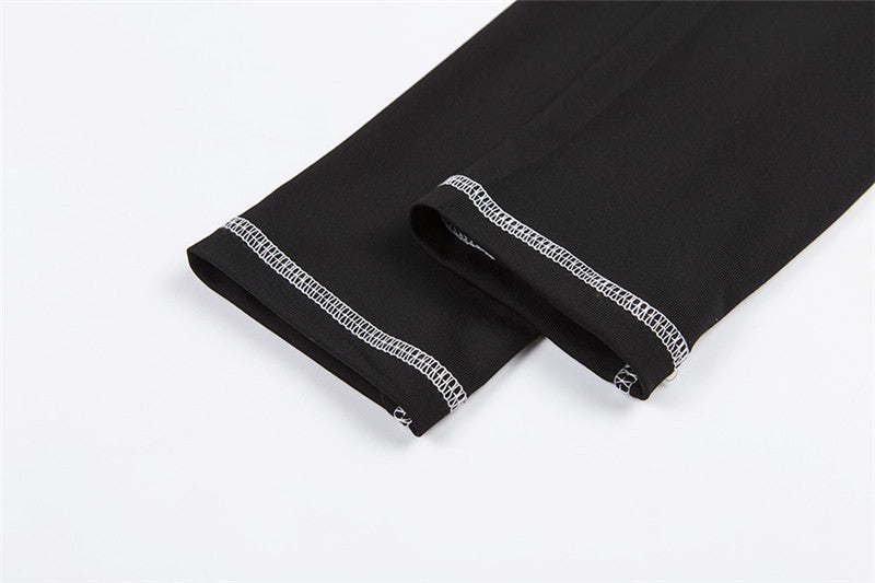 Spring Women's See-Through Mesh Patchwork Printed Slim Long Sleeve Casual two piece pants set 19