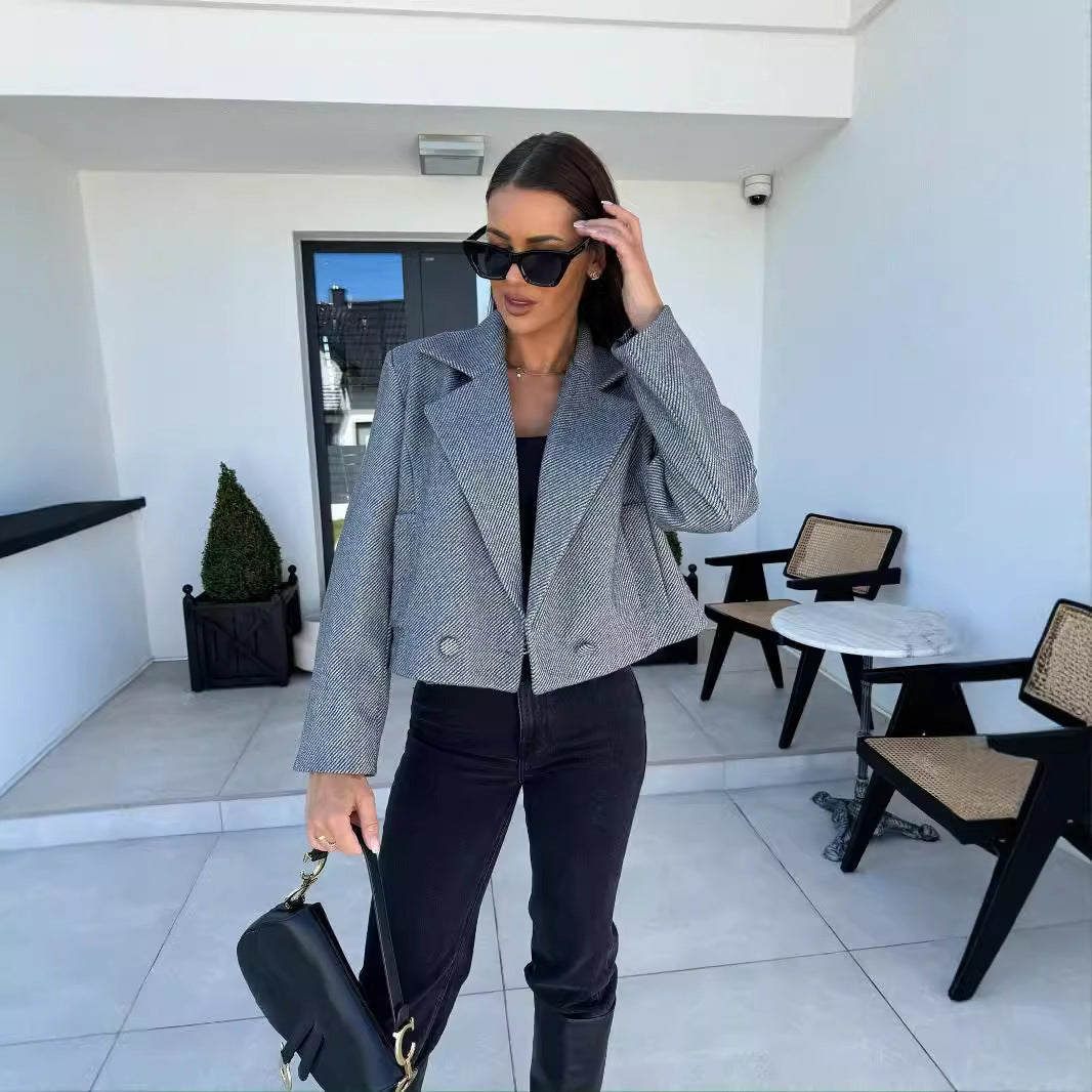 Autumn Winter Fashion Turndown Collar Solid Color Short Coat Women's Clothing 10