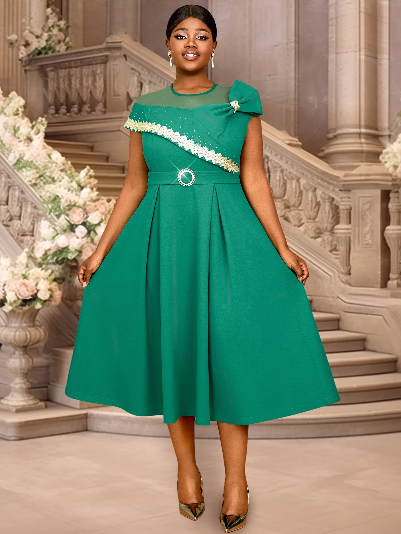 Plus Size Beaded Lace Elegant Slim Fit cocktail party a-line dresses