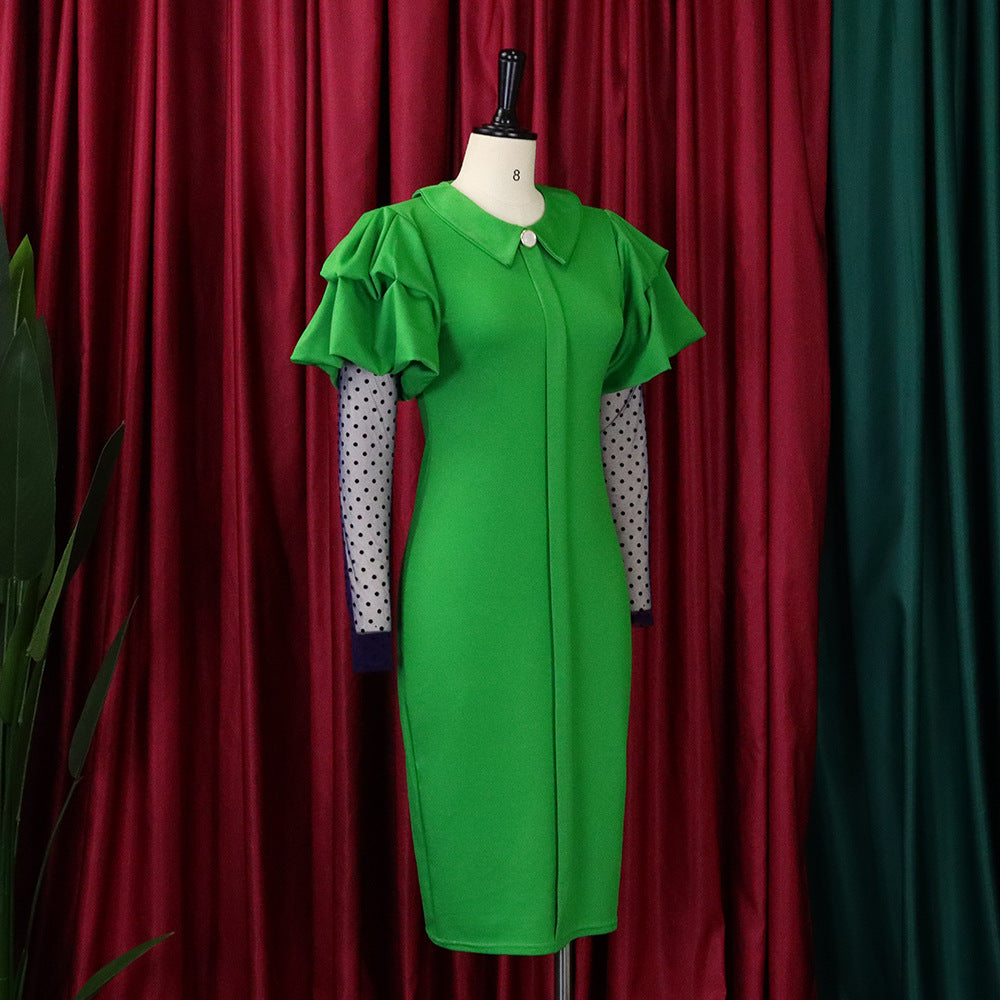 Women'S Fall/Winter Mesh And Pleated Plus Size Ol Chic Career Dress 27