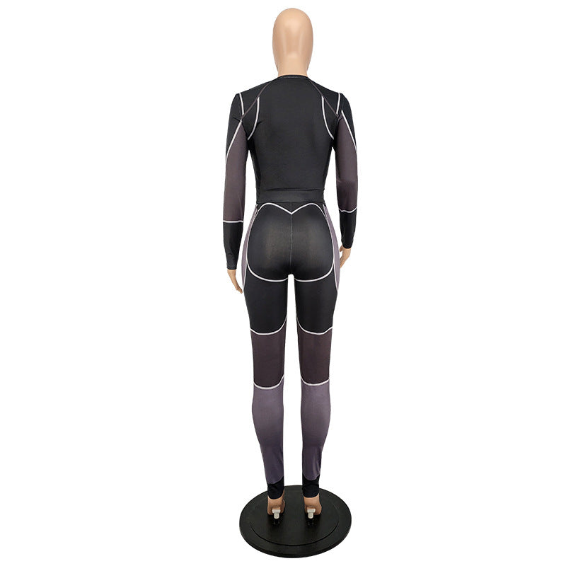 Women's Autumn Fashion Casual Sports Slim Long Sleeve Two Piece Pants Set 6