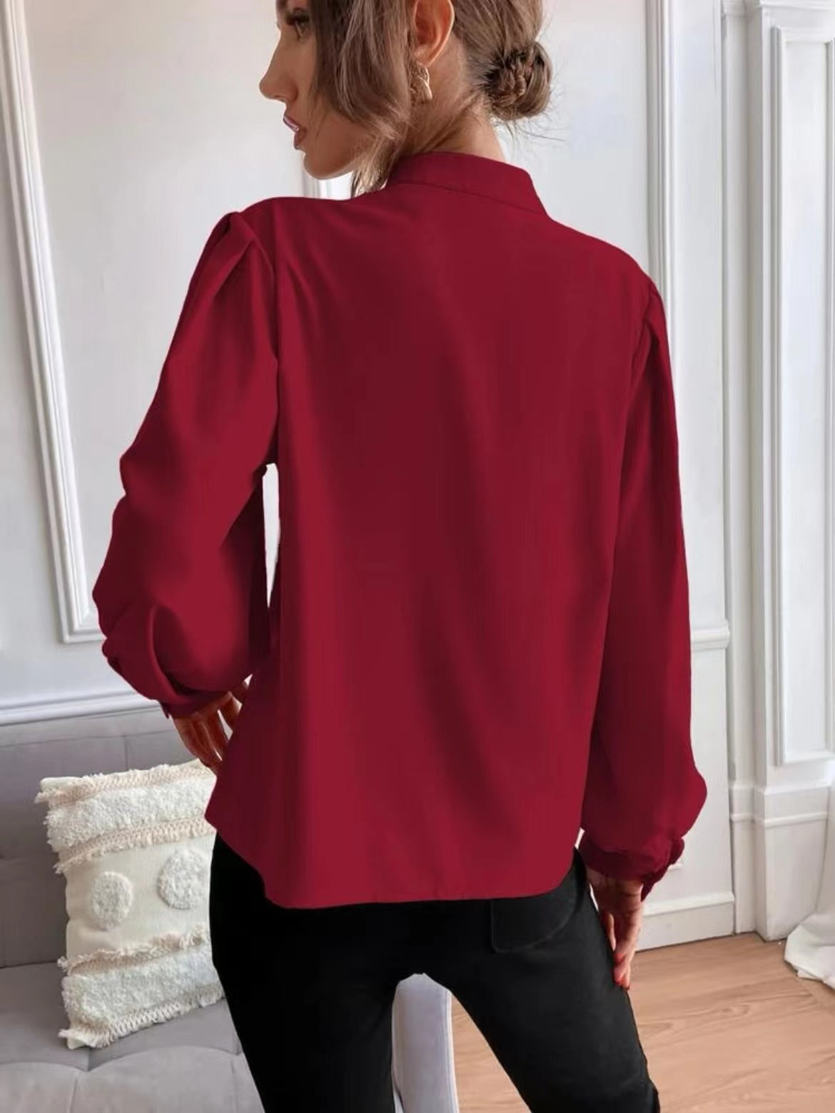 Women's Shirt Spring Elegant Solid Color Long Sleeve Button Loose Women's Top 14