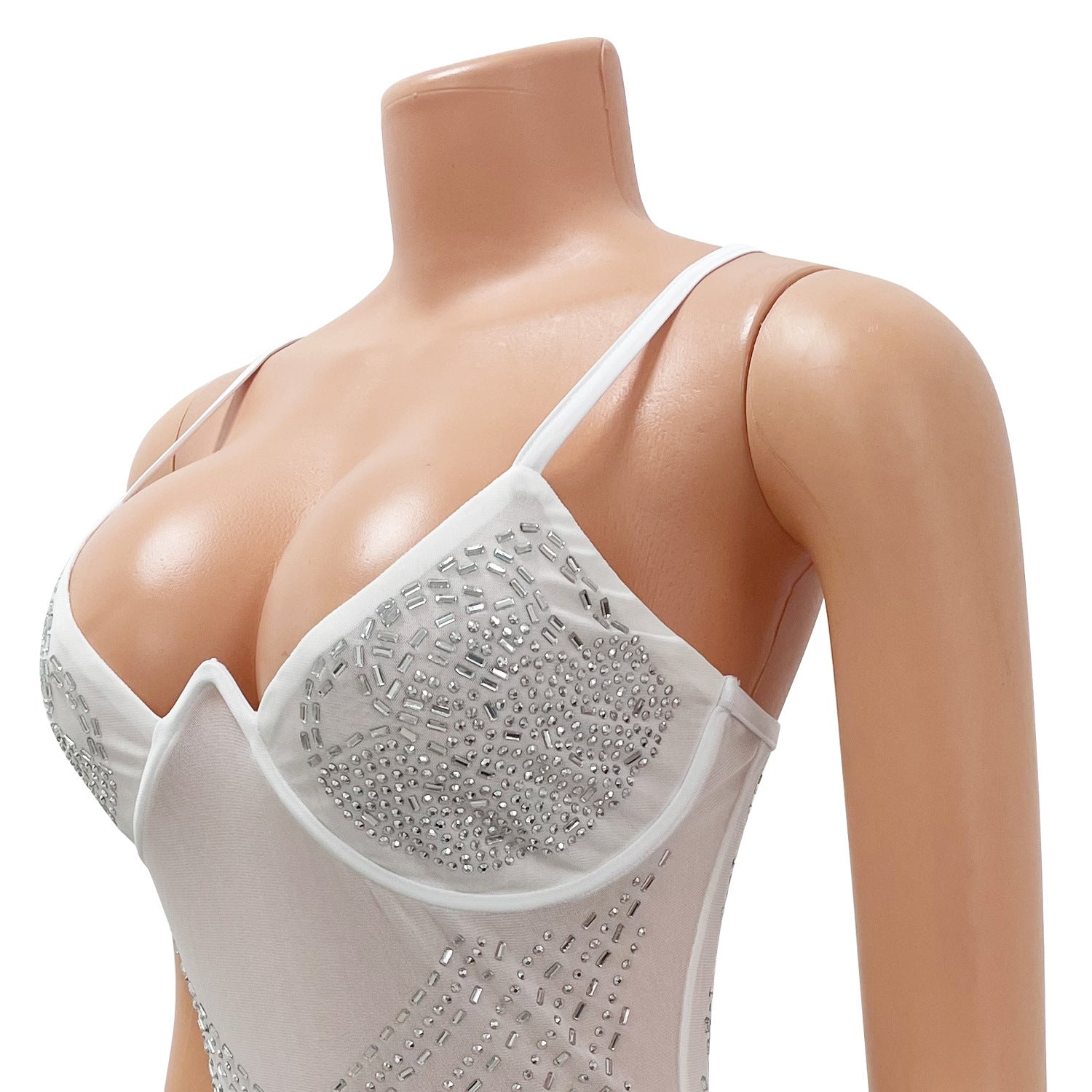 Summer Ladies Sexy Mesh Beaded Nightclub Strap Evening Dress 12