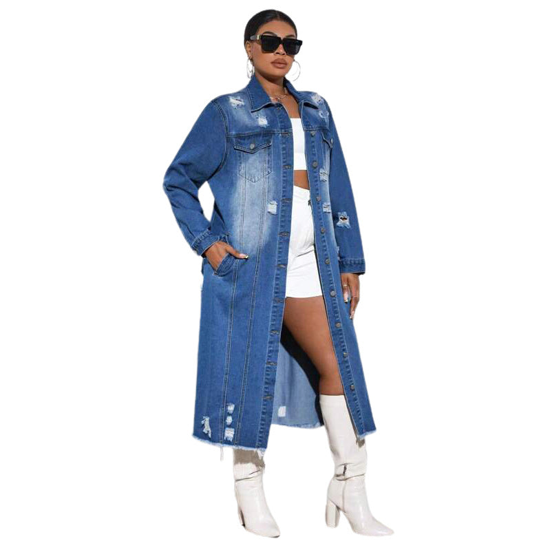 Women's Fashion Ripped Long Sleeve Denim Jacket 5