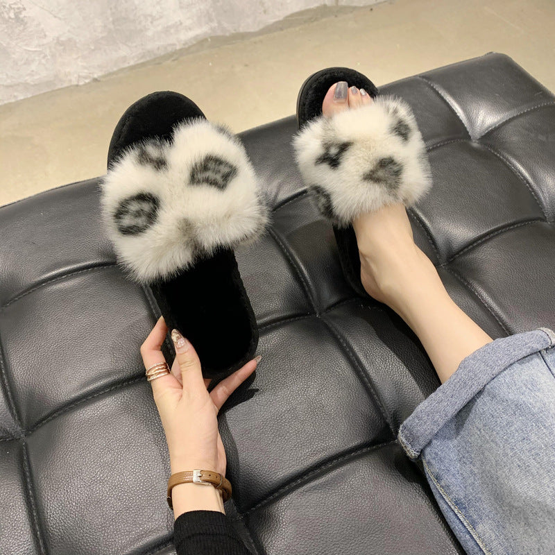 fur flat slippers women's home rabbit fur cotton slippers 7
