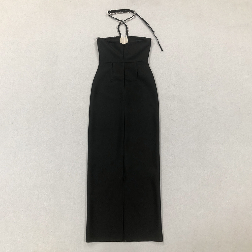 Women Sexy Diamond Halter Neck Slit Bandage Dress 8