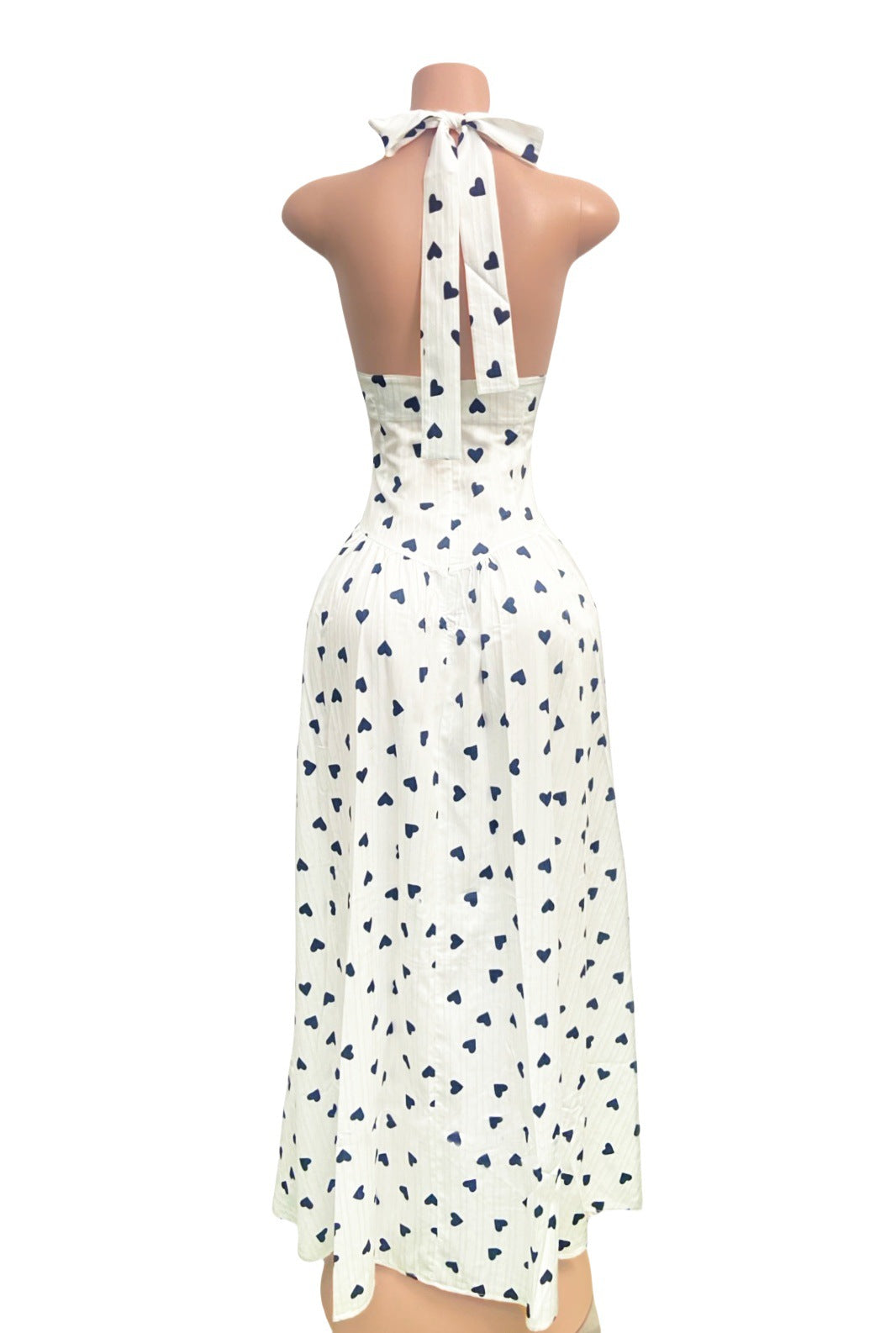 Polka Dot V-Neck Low-Back Lace-Up Halter Maxi Dress 9
