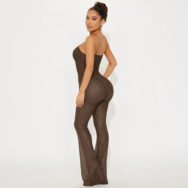 Women Sexy Lace Strapless Suspender Backless Mesh Jumpsuit 8