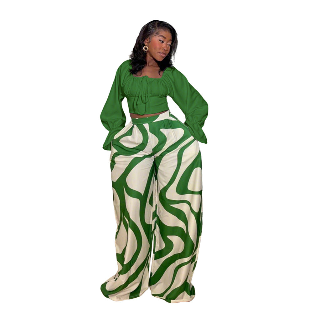 Long Sleeve Top with Loose Printed Wide-Leg Pants  Casual & Comfortable Two-Piece Set 8