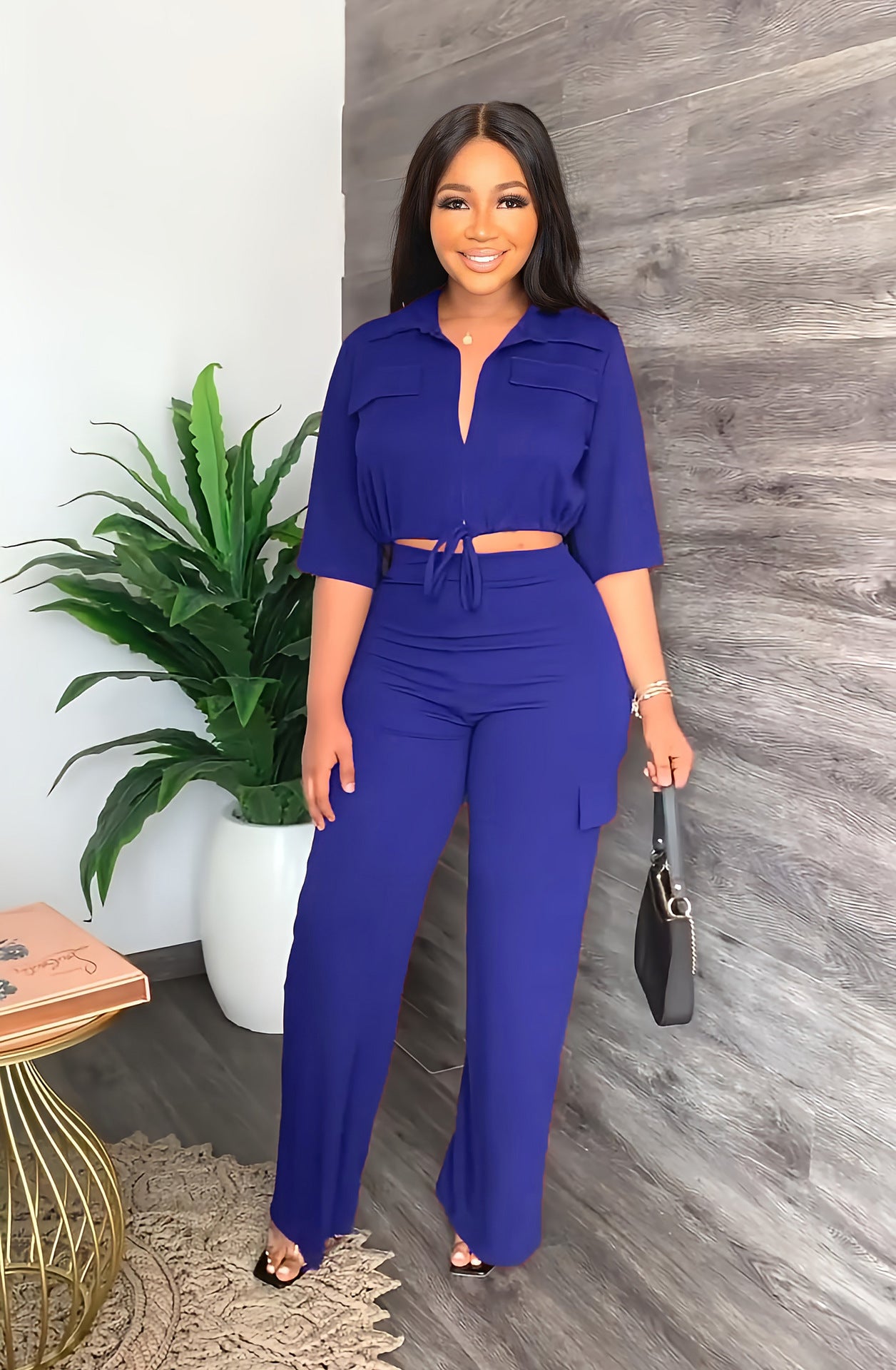 Women Casual Rope Half Sleeve Top+ Pant Two Pieces 6