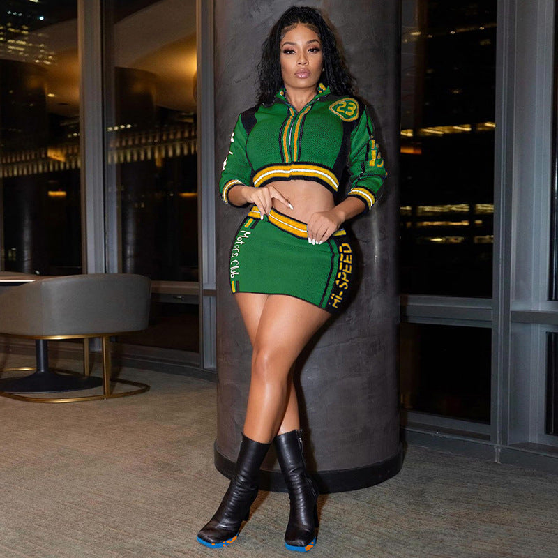 Women Letter Knitting Ribbed Top and Skirt two-piece set 5